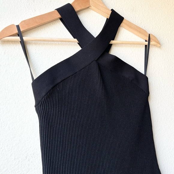 Aritiza Babaton Black Ribbed Sculpt Knit Criss Cross Halter Midi Dress Sz S - Picture 6 of 16